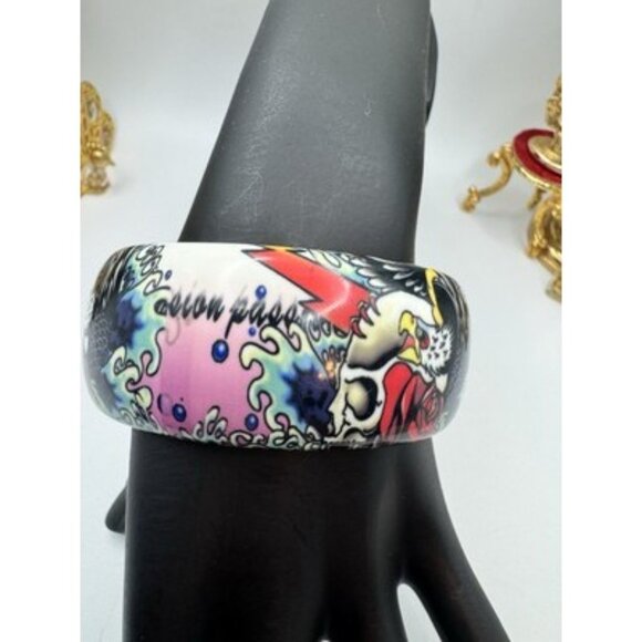 Eagle Passion Graphic Color Print Tatoo Style Lucite Bangle Bracelet Dragons - Picture 1 of 8